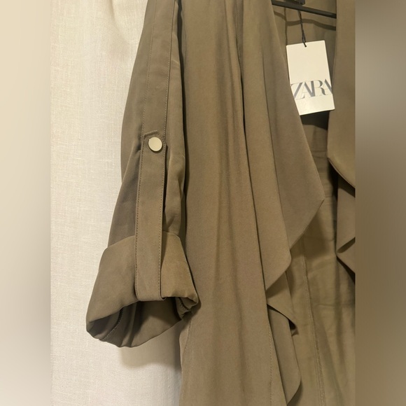 NWT Zara olive green jacket trench coat waterfall with belt - Picture 4 of 5